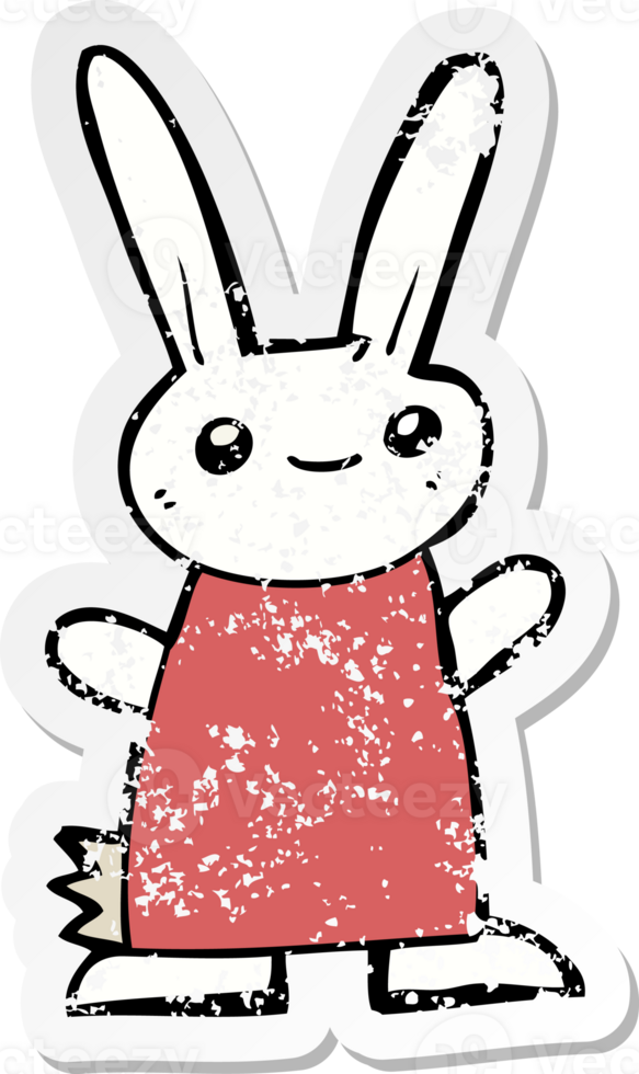 distressed sticker of a cute cartoon rabbit png