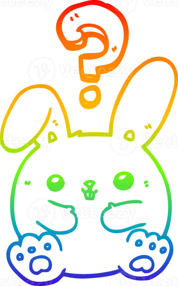 rainbow gradient line drawing cartoon rabbit with question mark png