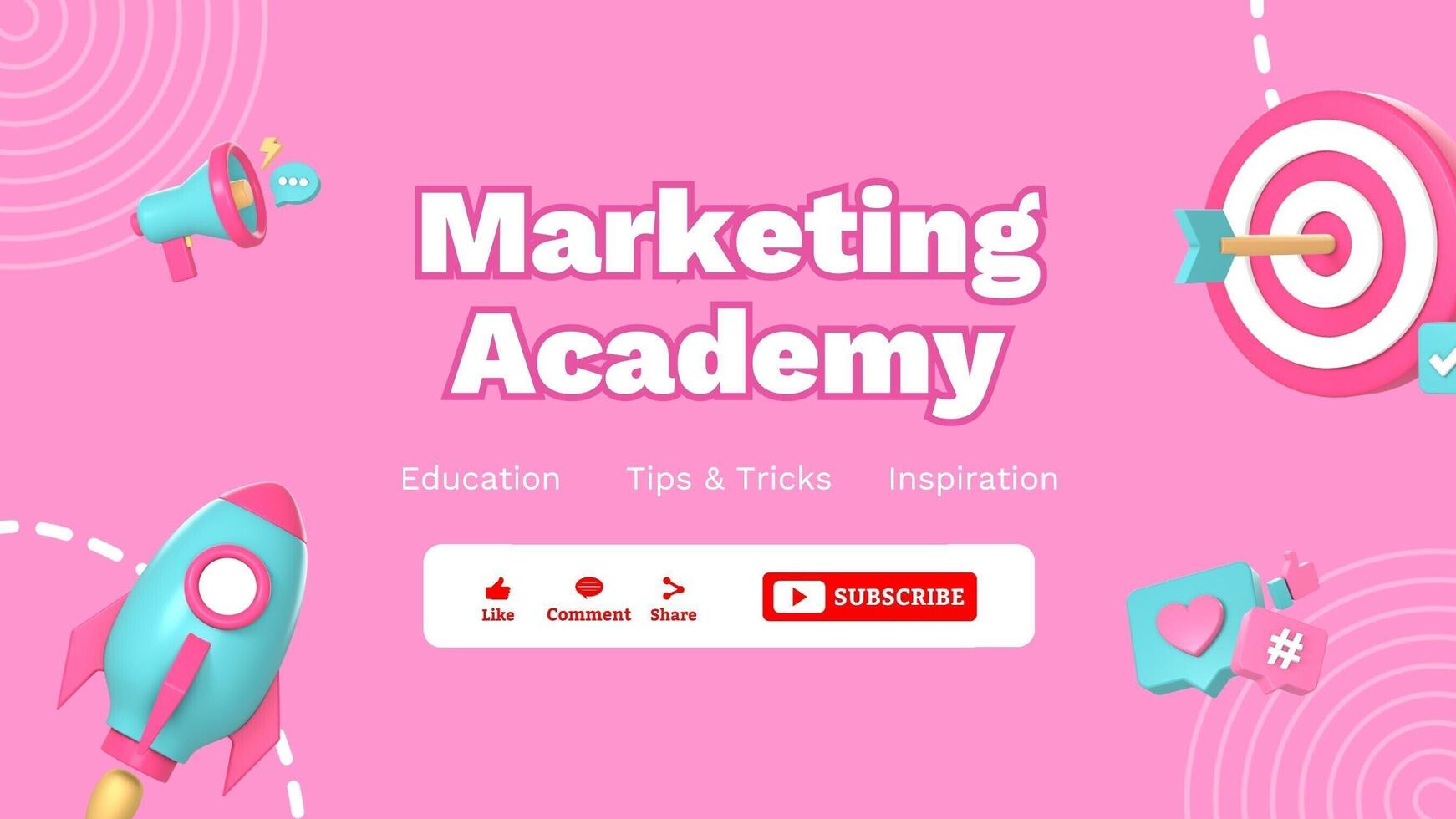 Pink modern 3d marketing academy youtube banner template