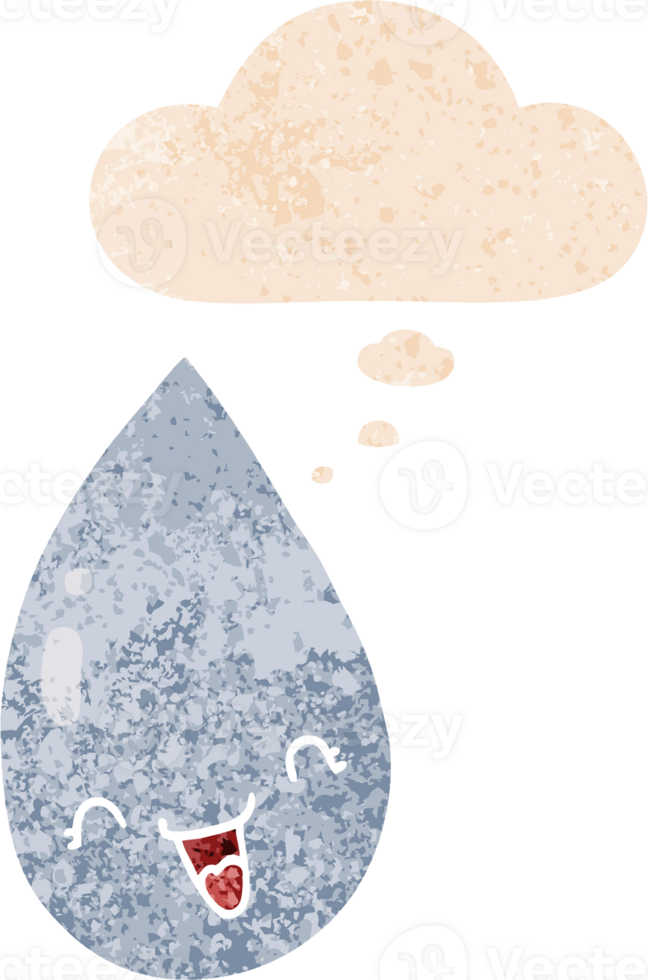 cartoon raindrop and thought bubble in retro textured style png