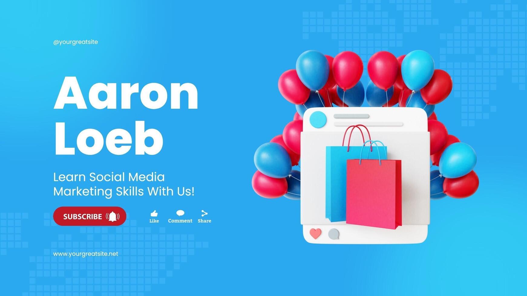 blue modern 3d social media marketing youtube banner template