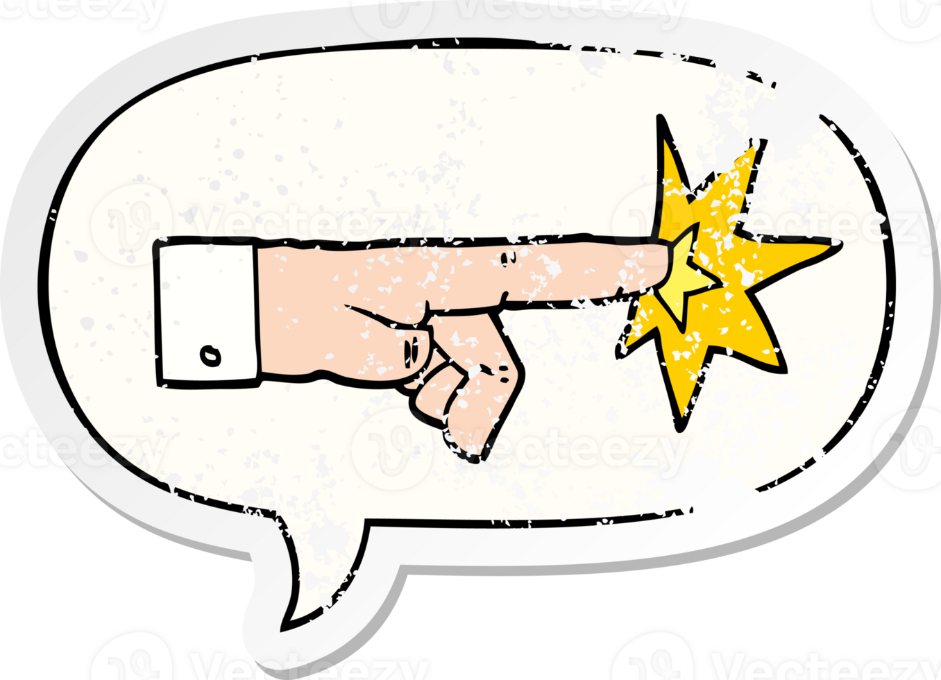 cartoon pointing hand and speech bubble distressed sticker png
