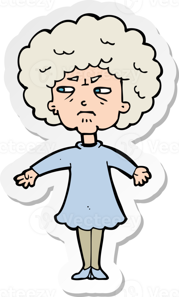 sticker of a cartoon bitter old woman png