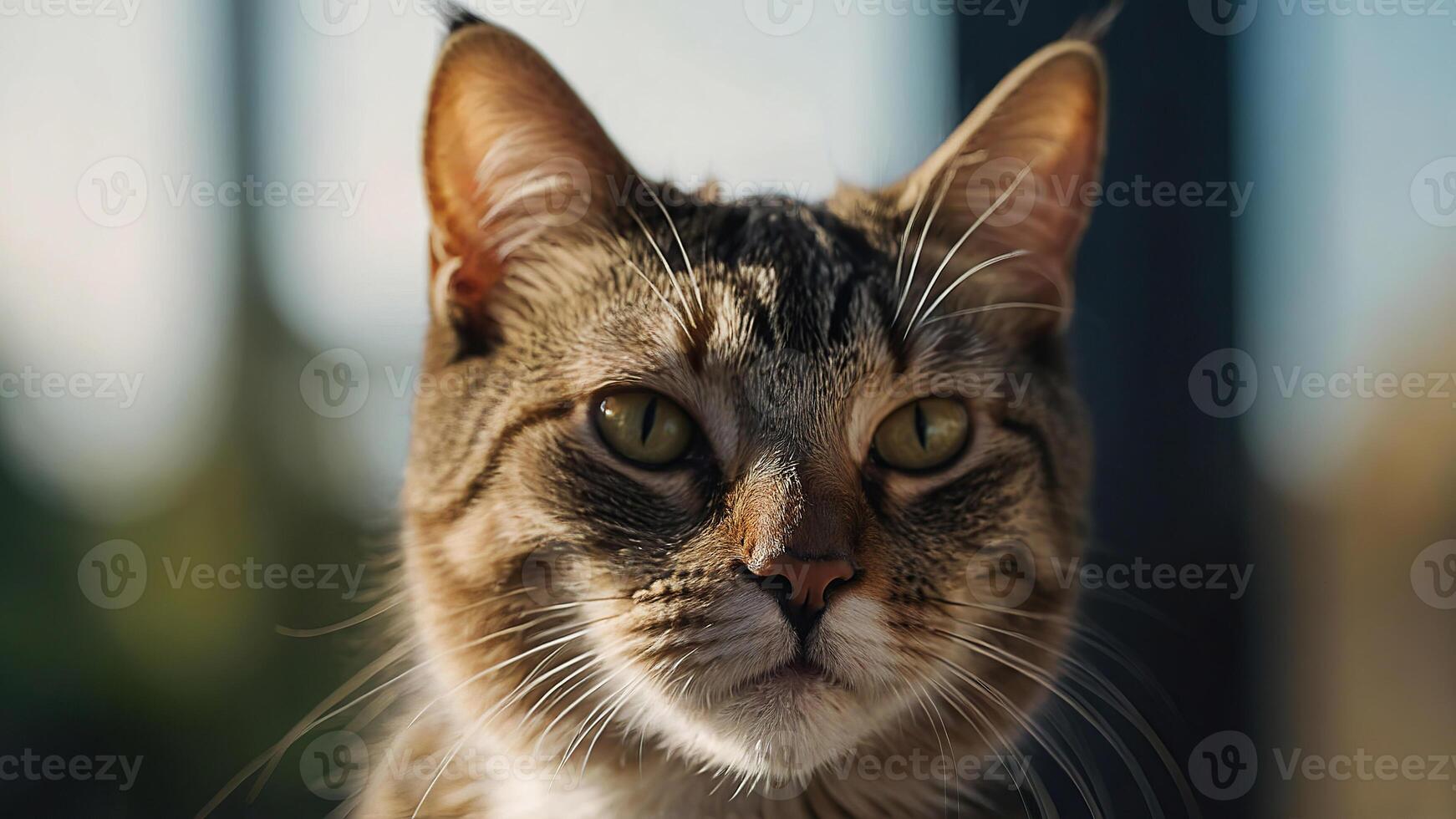 AI generated A close-up photo of a domestic cat with sharp green eyes and detailed fur patterns highlighting nature's artistry in animals