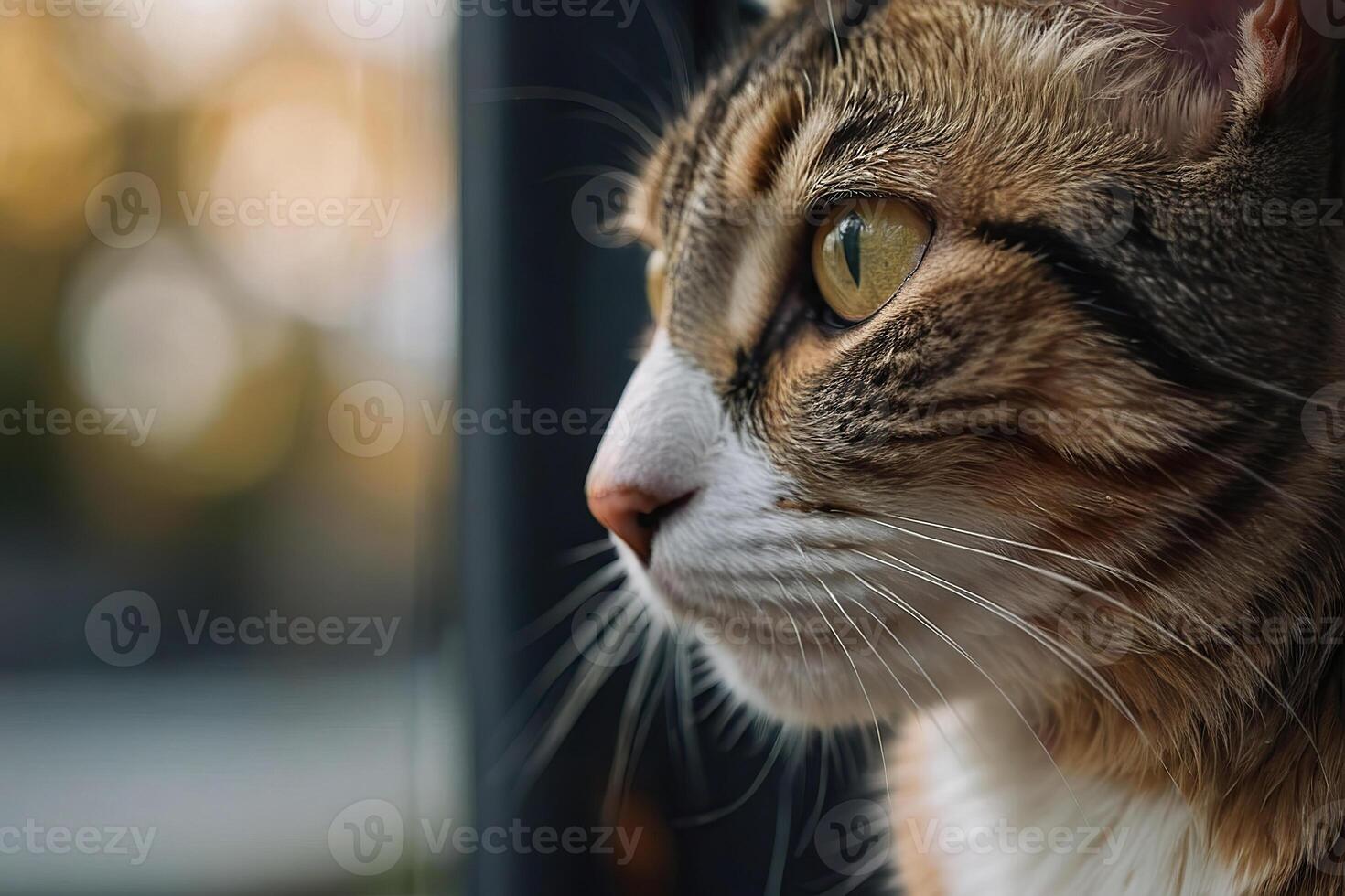 AI generated A close-up photo of a domestic cat with sharp green eyes and detailed fur patterns highlighting nature's artistry in animals