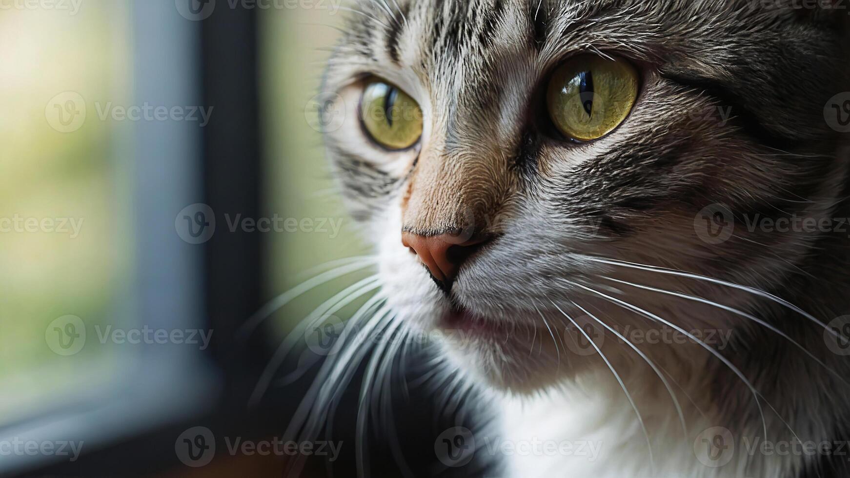 AI generated A close-up photo of a domestic cat with sharp green eyes and detailed fur patterns highlighting nature's artistry in animals