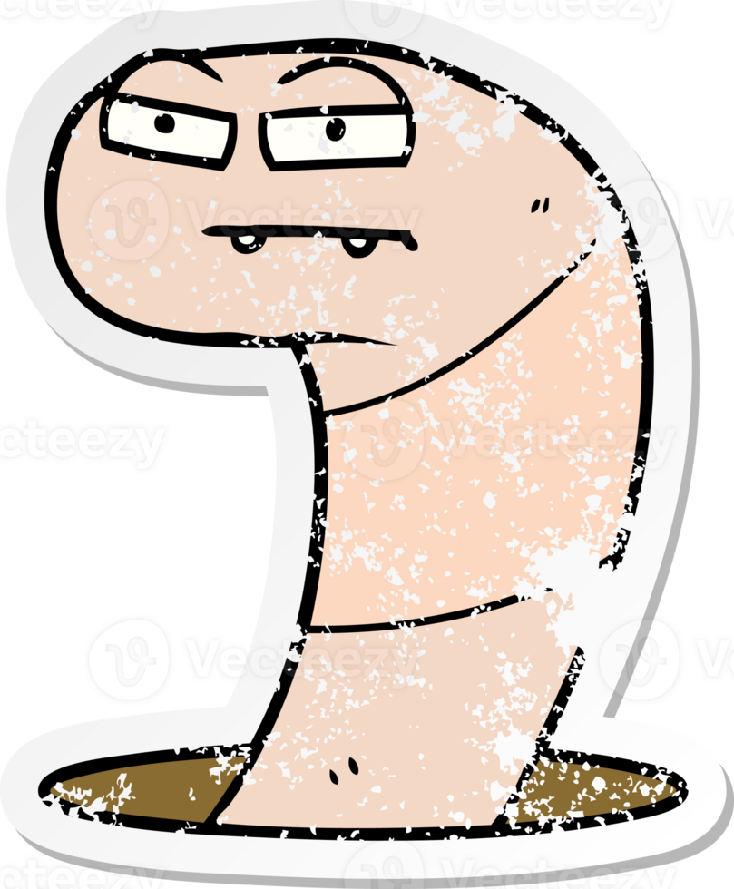 distressed sticker of a cartoon worm png