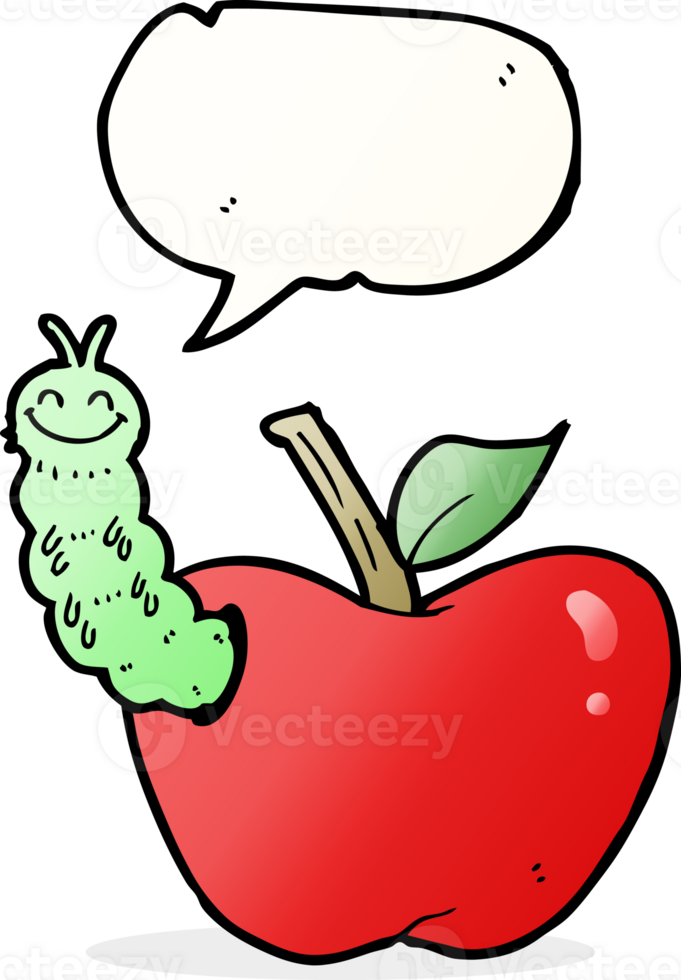 cartoon apple with bug with speech bubble png