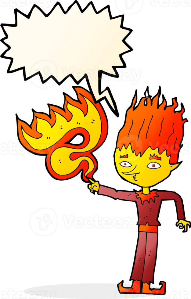 Feuergeist-Cartoon mit Sprechblase png