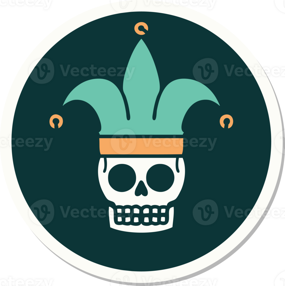 tattoo style sticker of a skull jester png