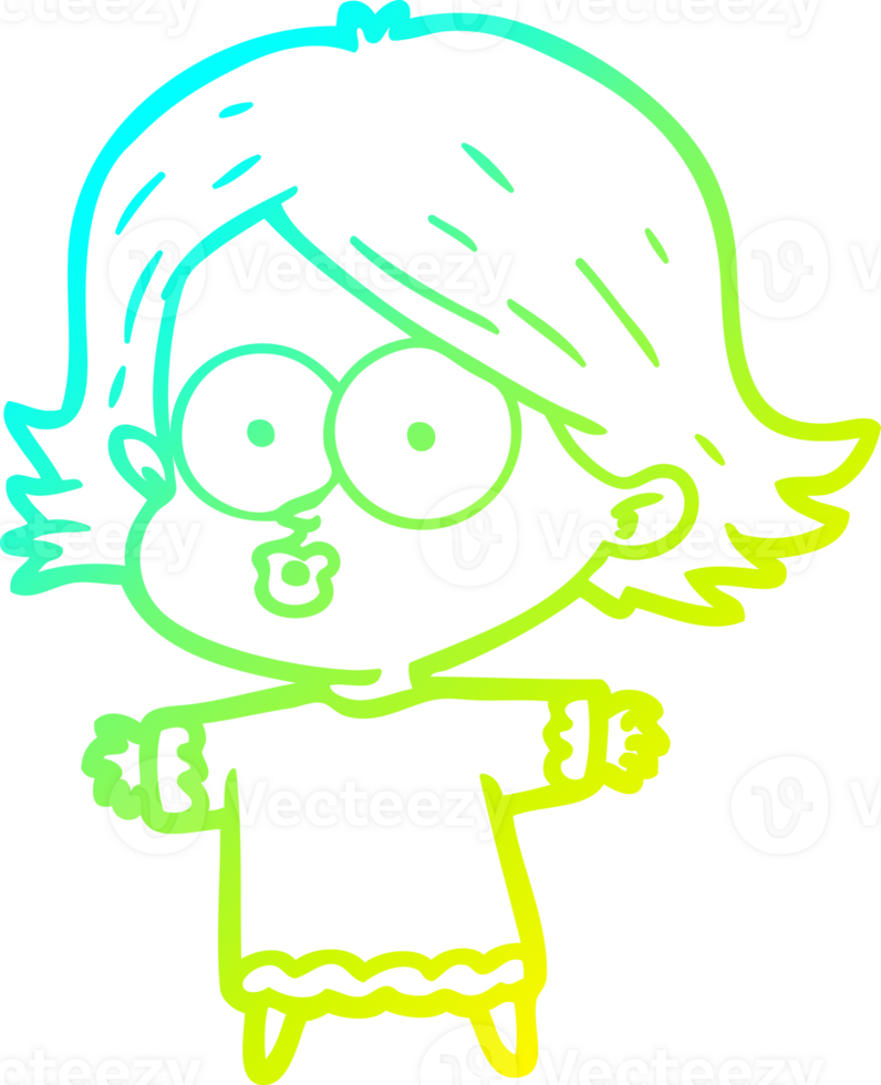 cold gradient line drawing cartoon girl pouting png