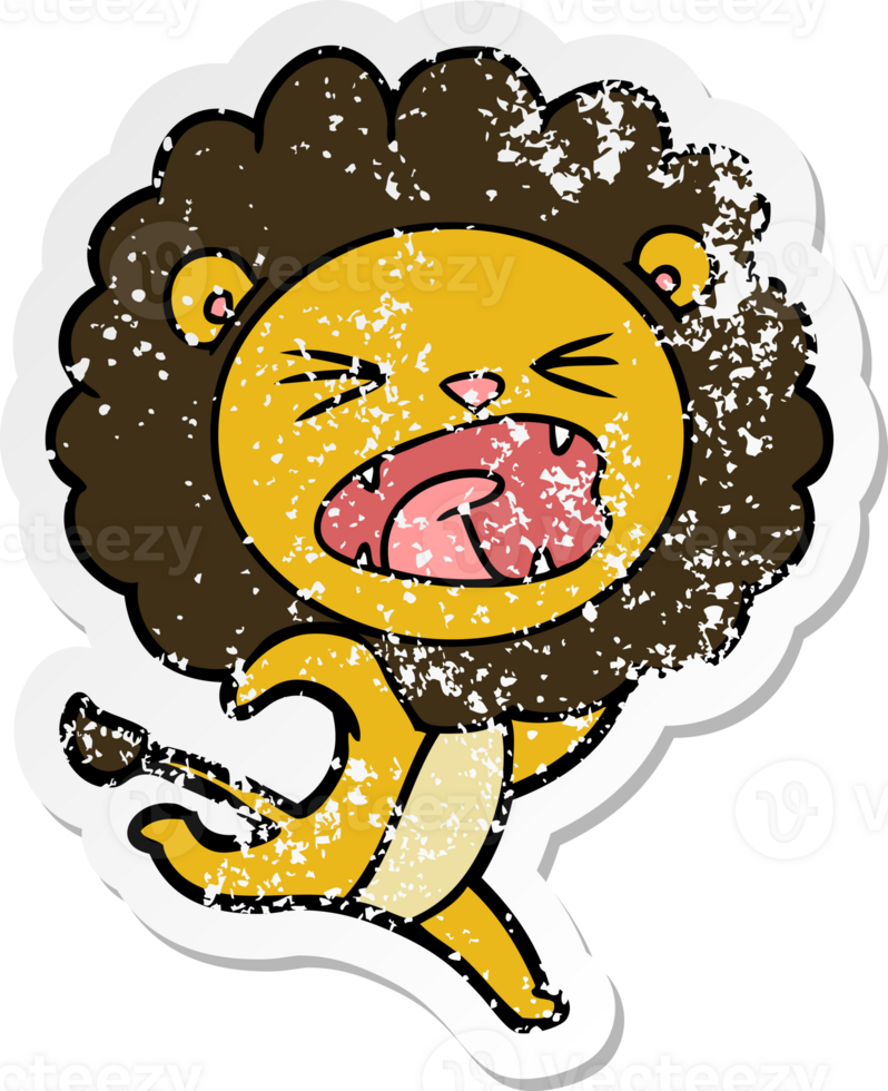 distressed sticker of a cartoon running lion png