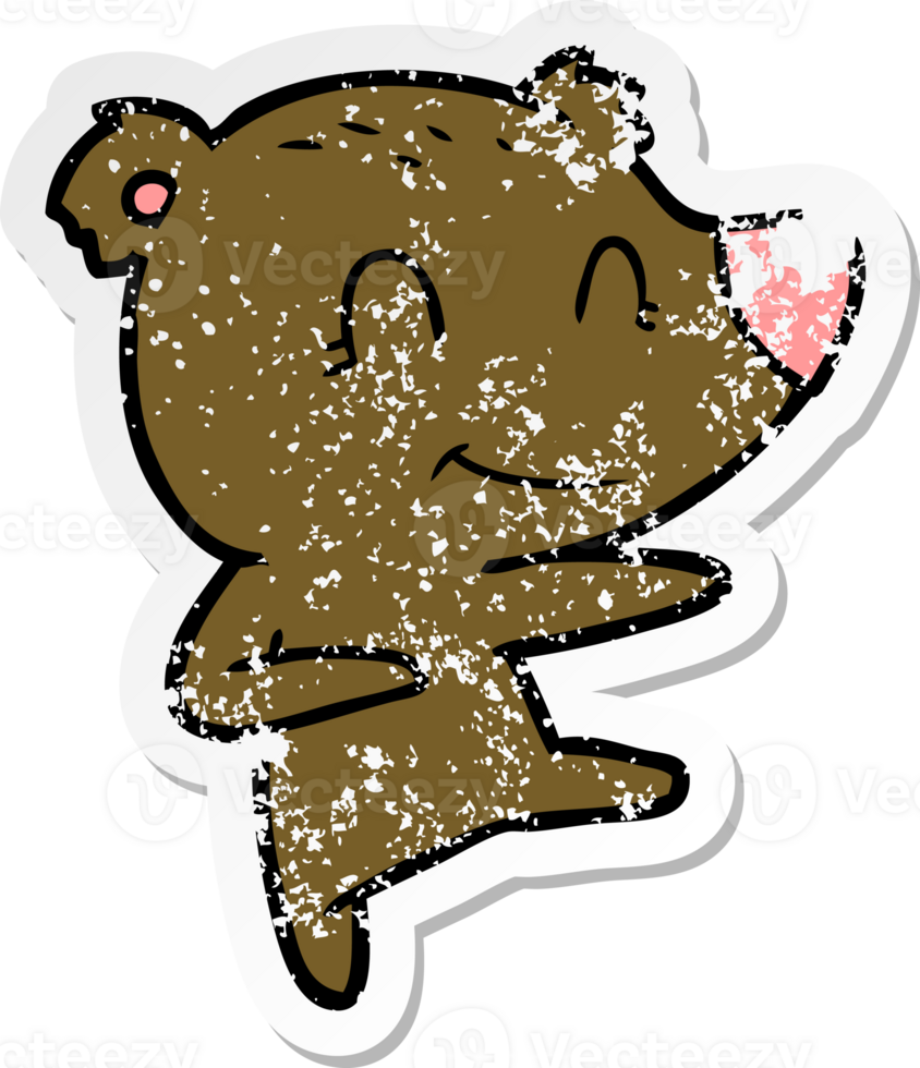 distressed sticker of a smiling dancing bear cartoon png
