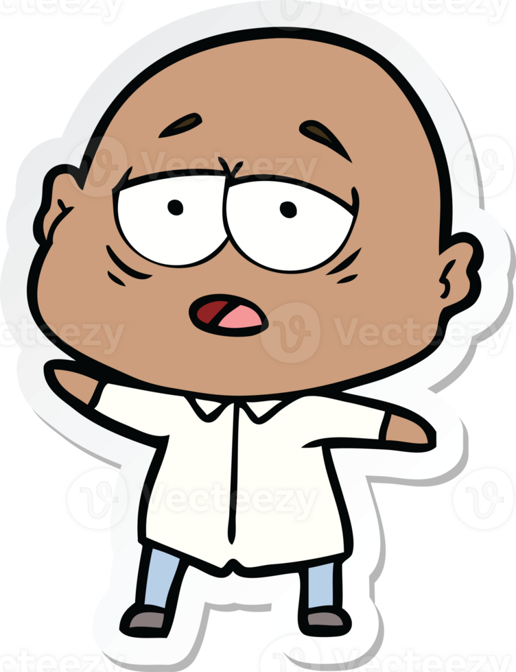 sticker of a cartoon tired bald man png