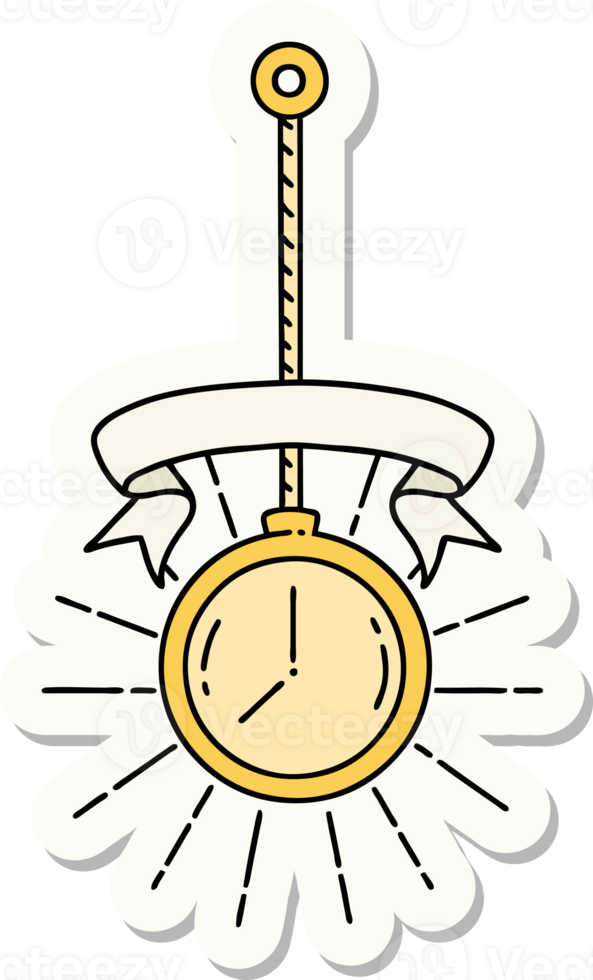 sticker of tattoo style gold pocket watch png