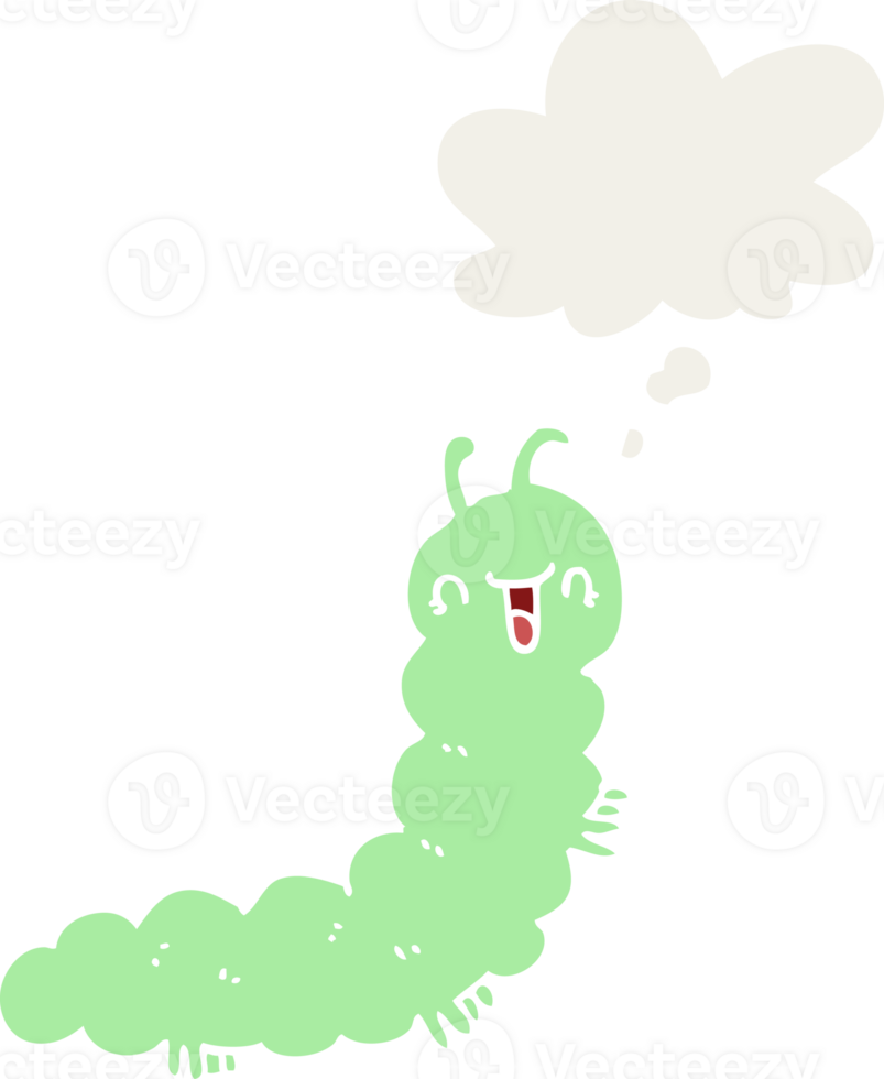 cartoon caterpillar and thought bubble in retro style png
