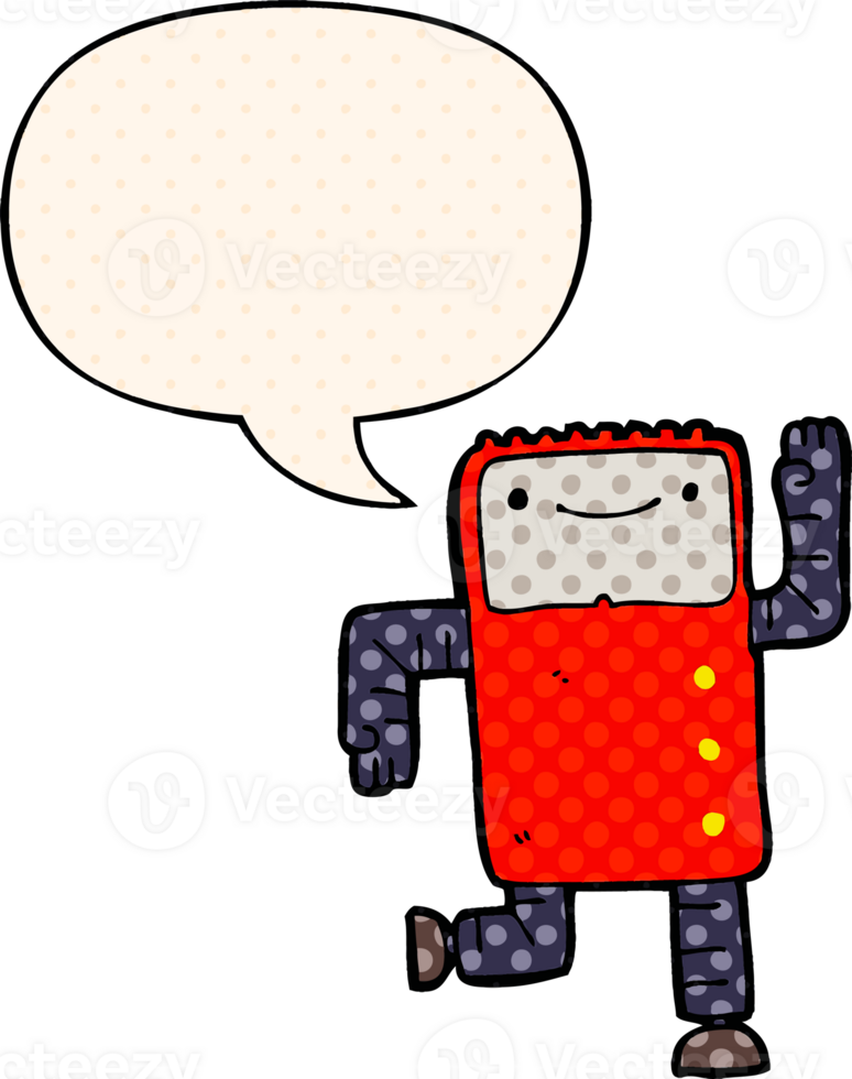 cartoon robot and speech bubble in comic book style png