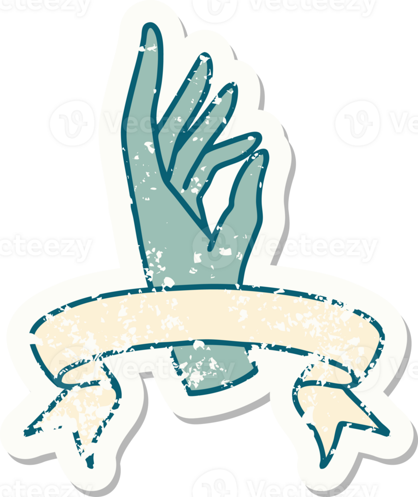 grunge sticker with banner of a hand png