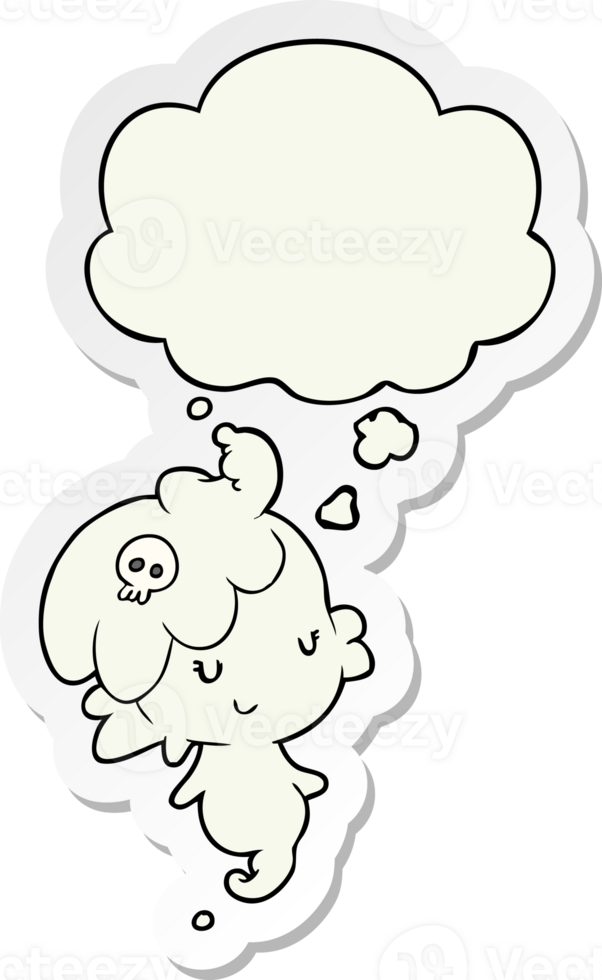 cartoon ghost and thought bubble as a printed sticker png