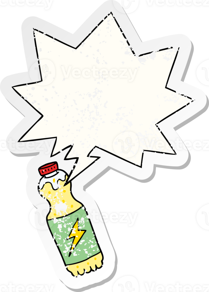 cartoon soda bottle and speech bubble distressed sticker png