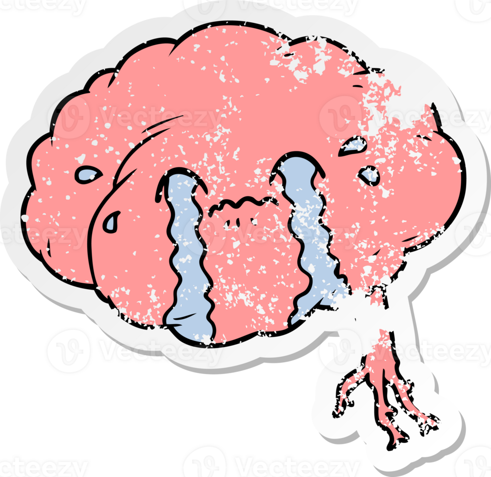 distressed sticker of a cartoon brain with headache png