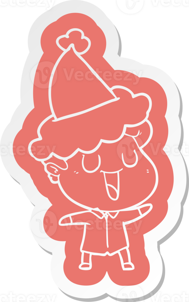 laughing cartoon  sticker of a man wearing santa hat png