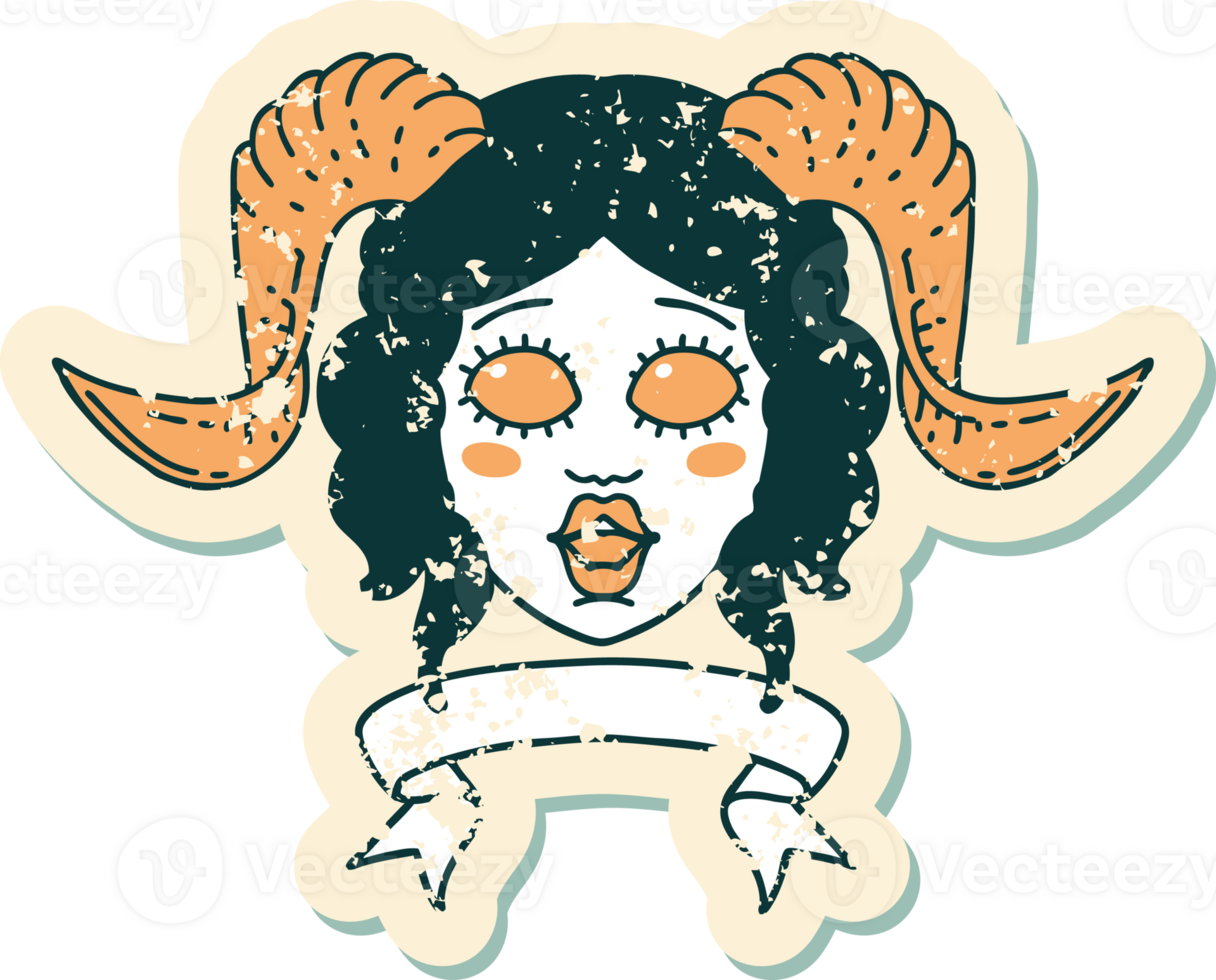 tiefling character face with scroll banner illustration png