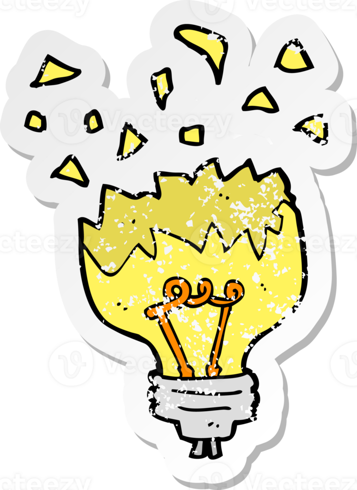 retro distressed sticker of a cartoon light bulb exploding png