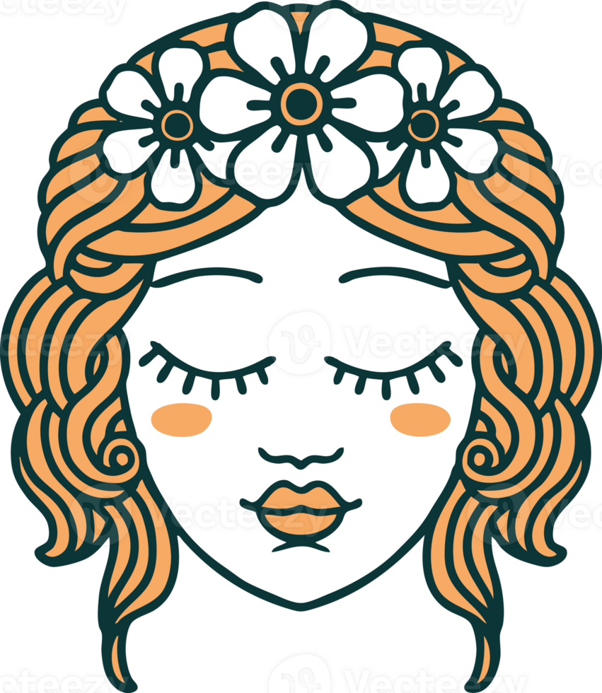 tattoo style icon of female face with eyes closed png