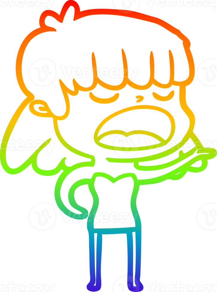 rainbow gradient line drawing cartoon woman talking loudly png