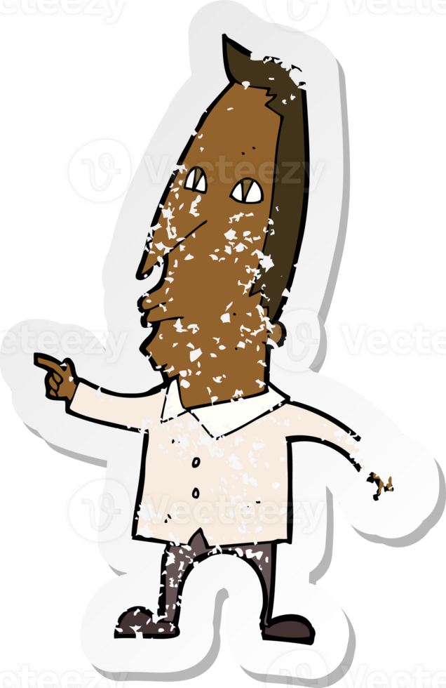 retro distressed sticker of a cartoon pointing man png
