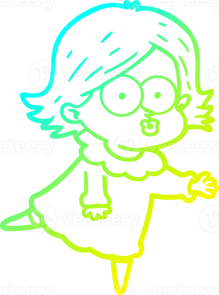 cold gradient line drawing cartoon girl pouting png