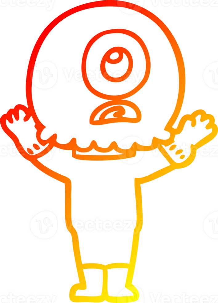warm gradient line drawing cartoon cyclops alien spaceman png