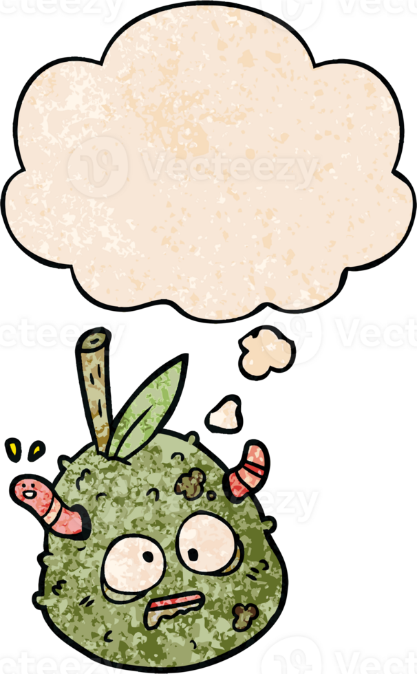 cartoon old pear and thought bubble in grunge texture pattern style png