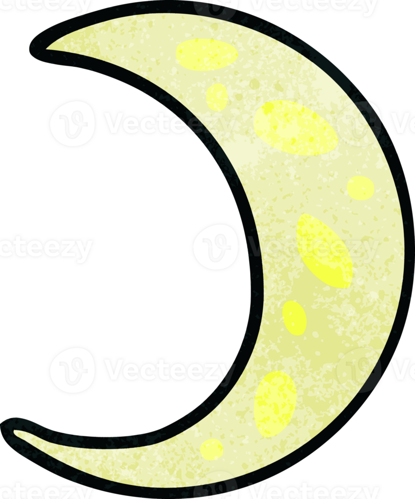 textured cartoon doodle of a crescent moon png