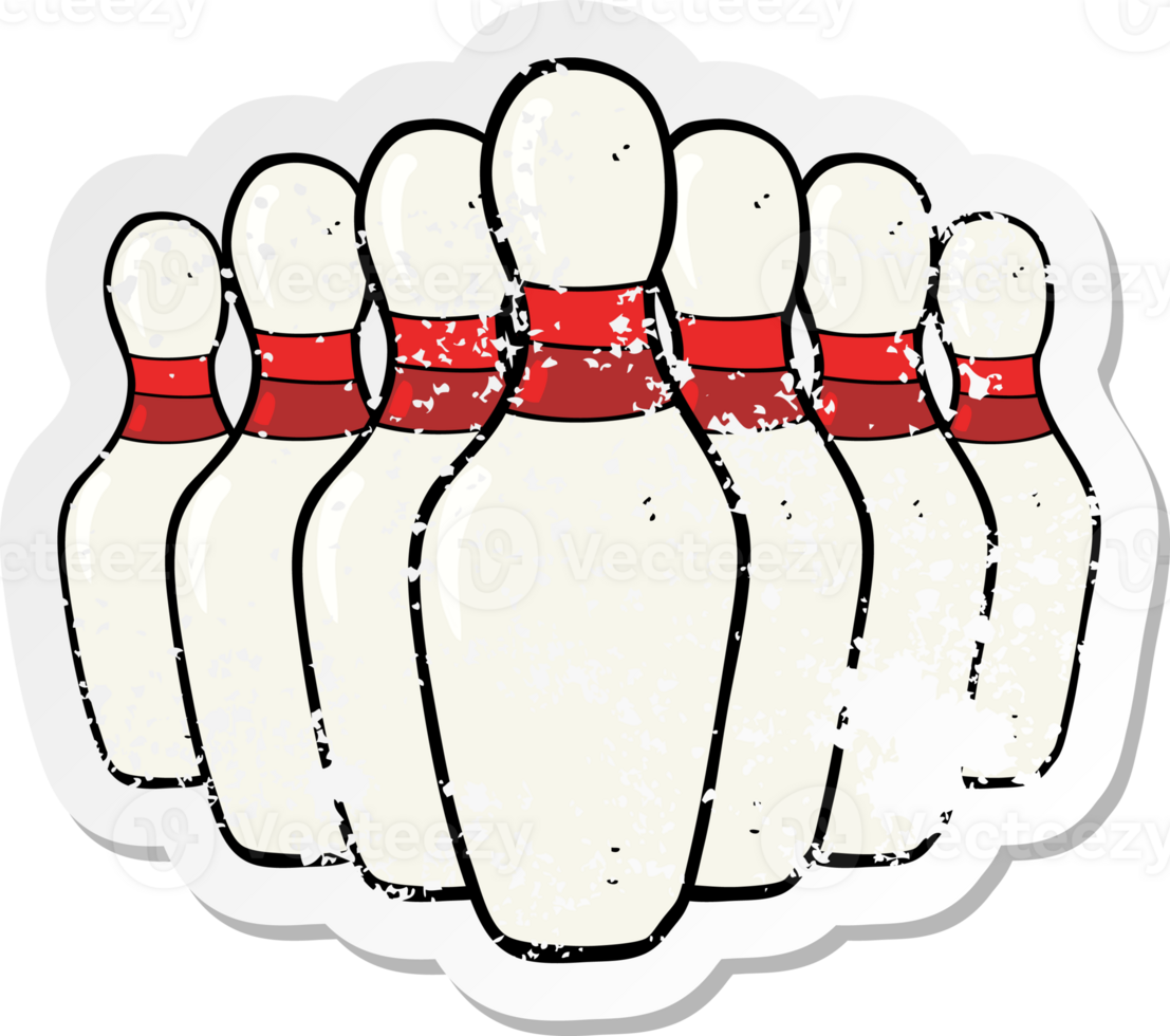 retro distressed sticker of a cartoon bowling pins png