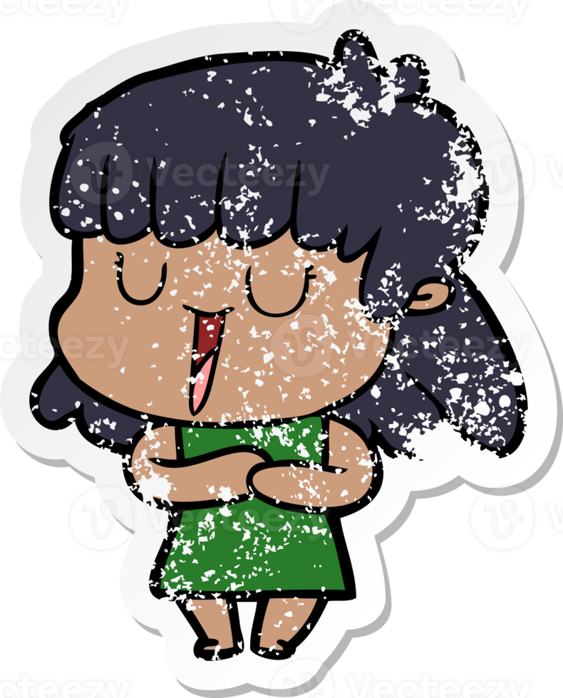 distressed sticker of a cartoon woman laughing png