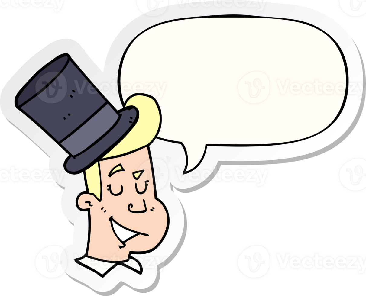 cartoon man wearing top hat and speech bubble sticker png