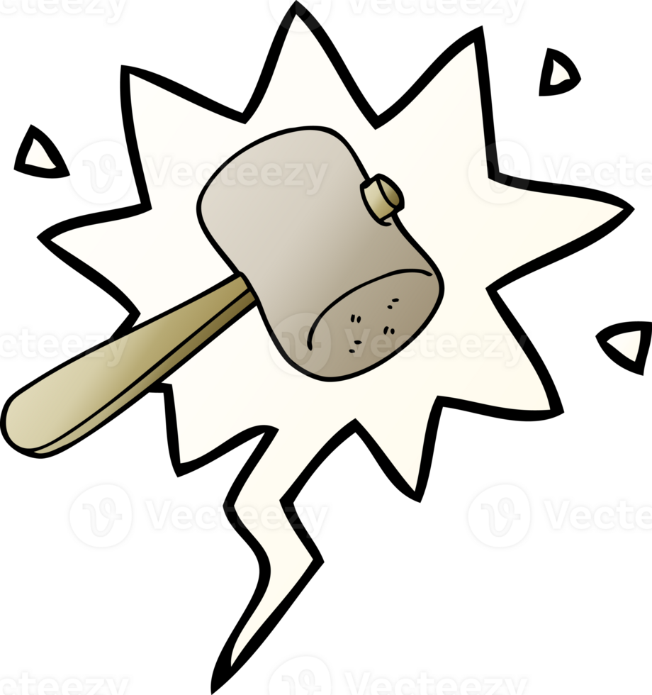 cartoon mallet and speech bubble in smooth gradient style png