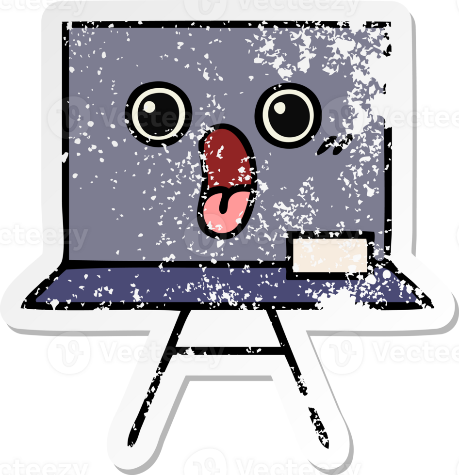 distressed sticker of a cute cartoon chalkboard png