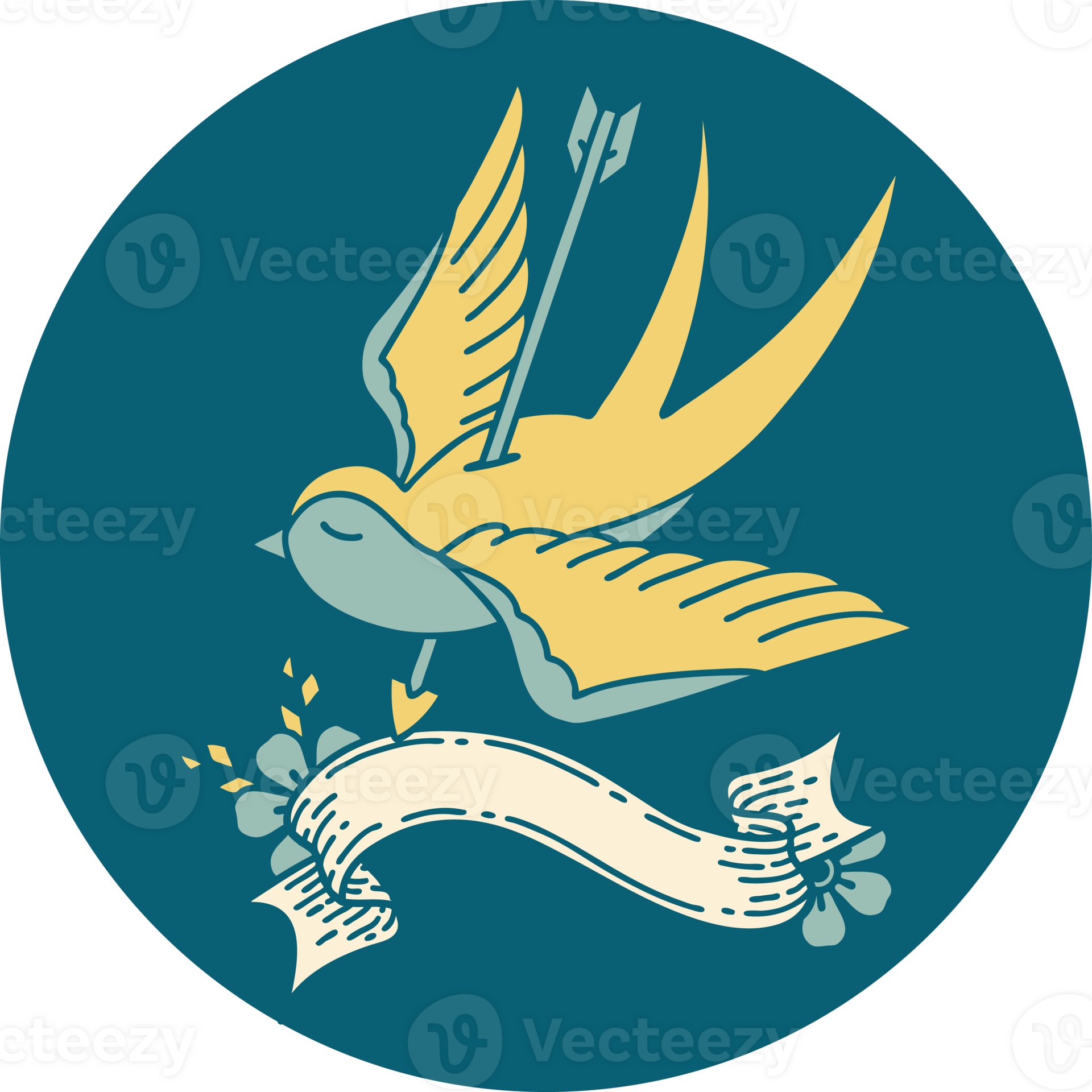 icon with banner of a swallow shot through with arrow 39928767 PNG