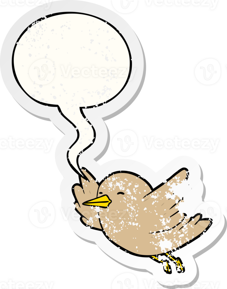 cartoon bird flying and speech bubble distressed sticker png
