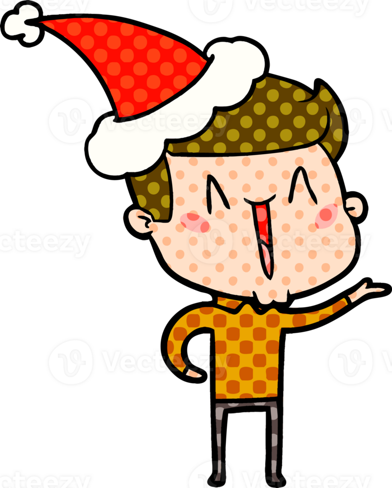 comic book style illustration of a excited man wearing santa hat png