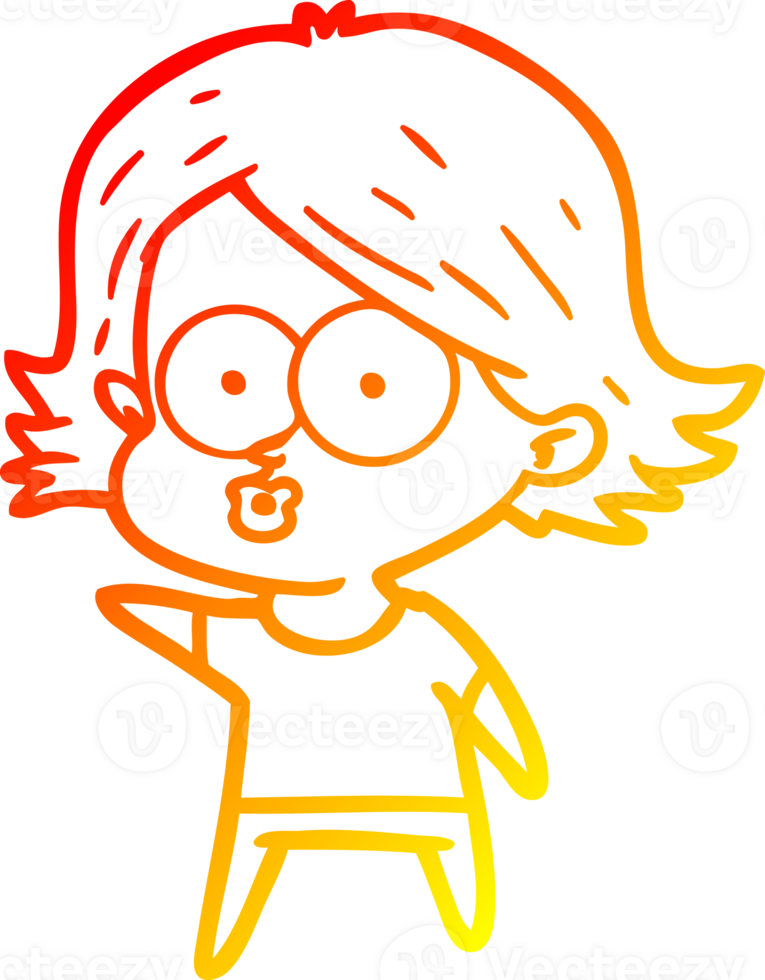 warm gradient line drawing cartoon girl pouting png