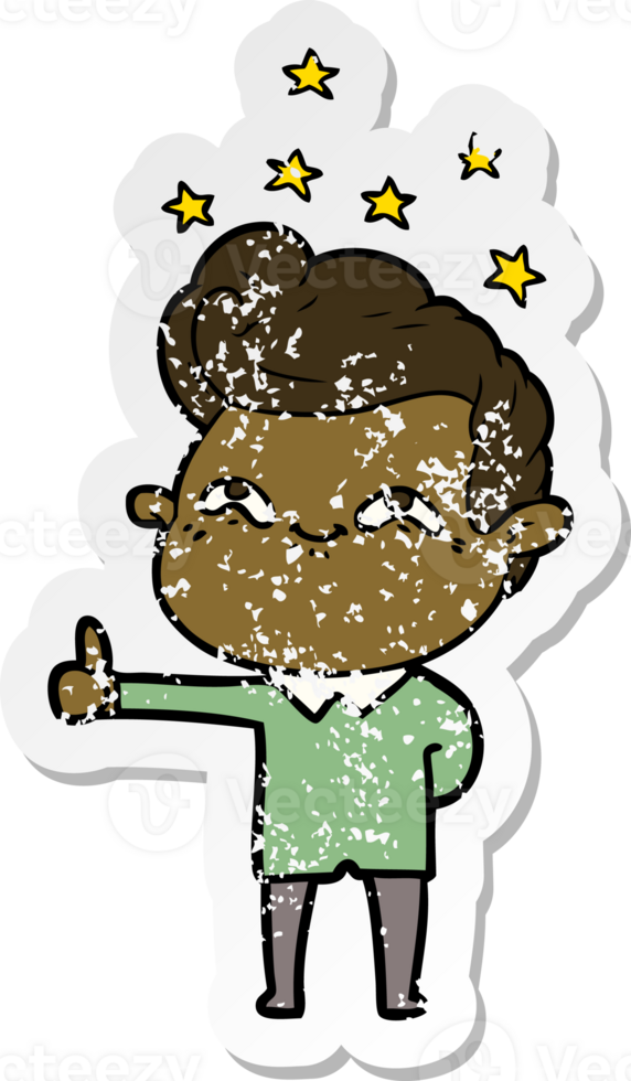 distressed sticker of a cartoon excited man png