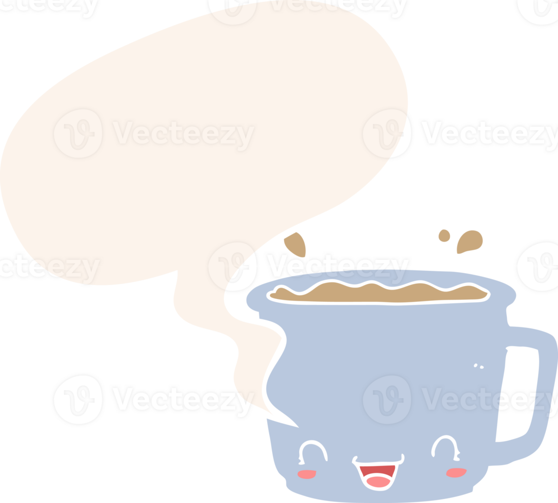 cartoon cup of coffee and speech bubble in retro style png