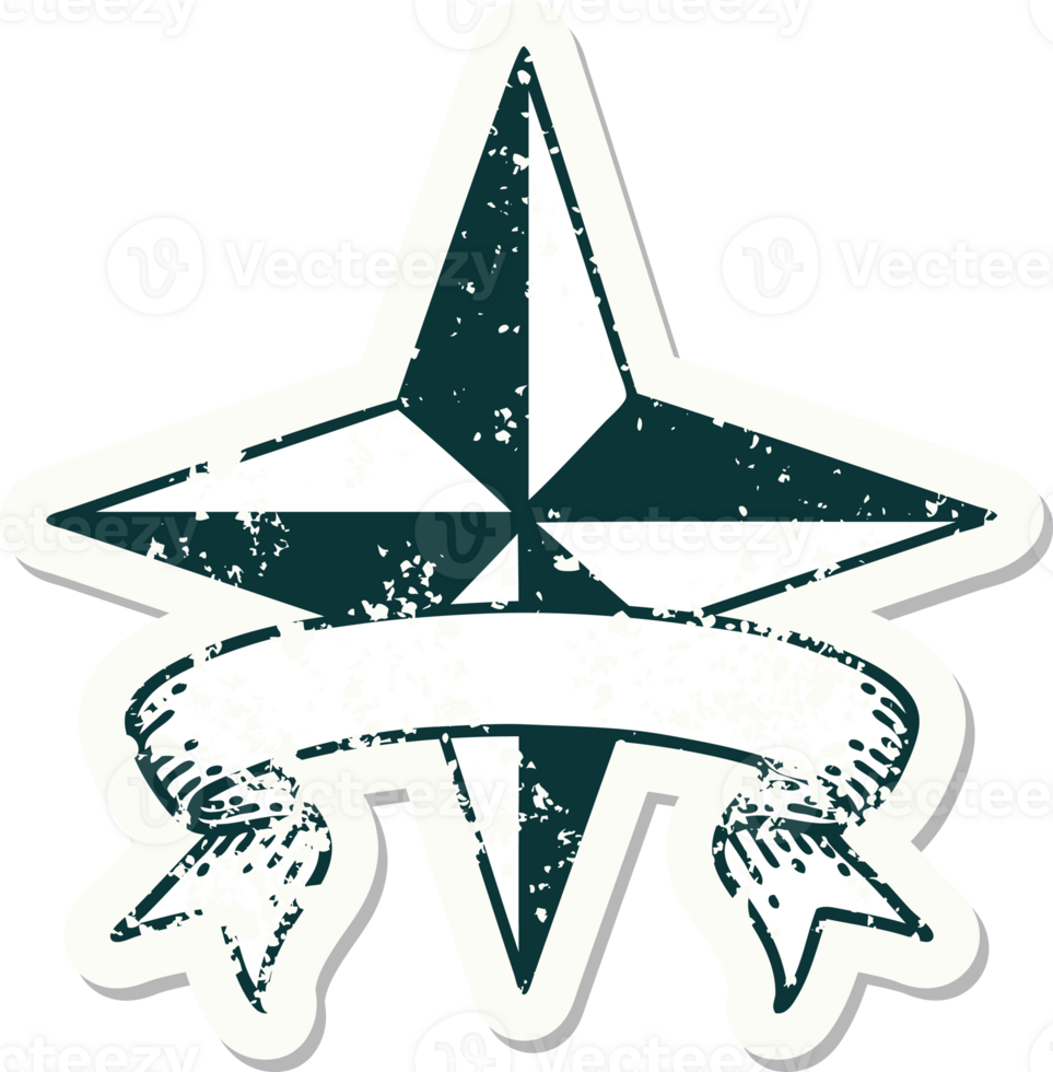 grunge sticker with banner of a star symbol png