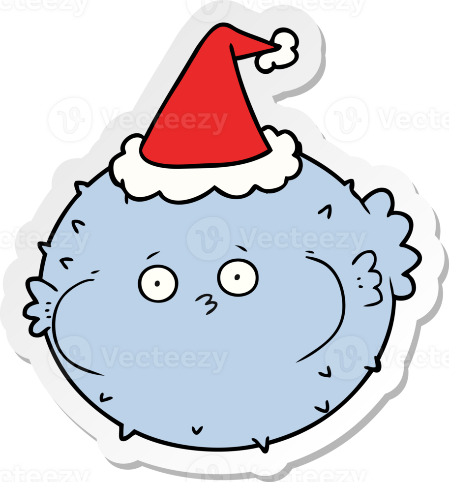 sticker cartoon of a puffer fish wearing santa hat png