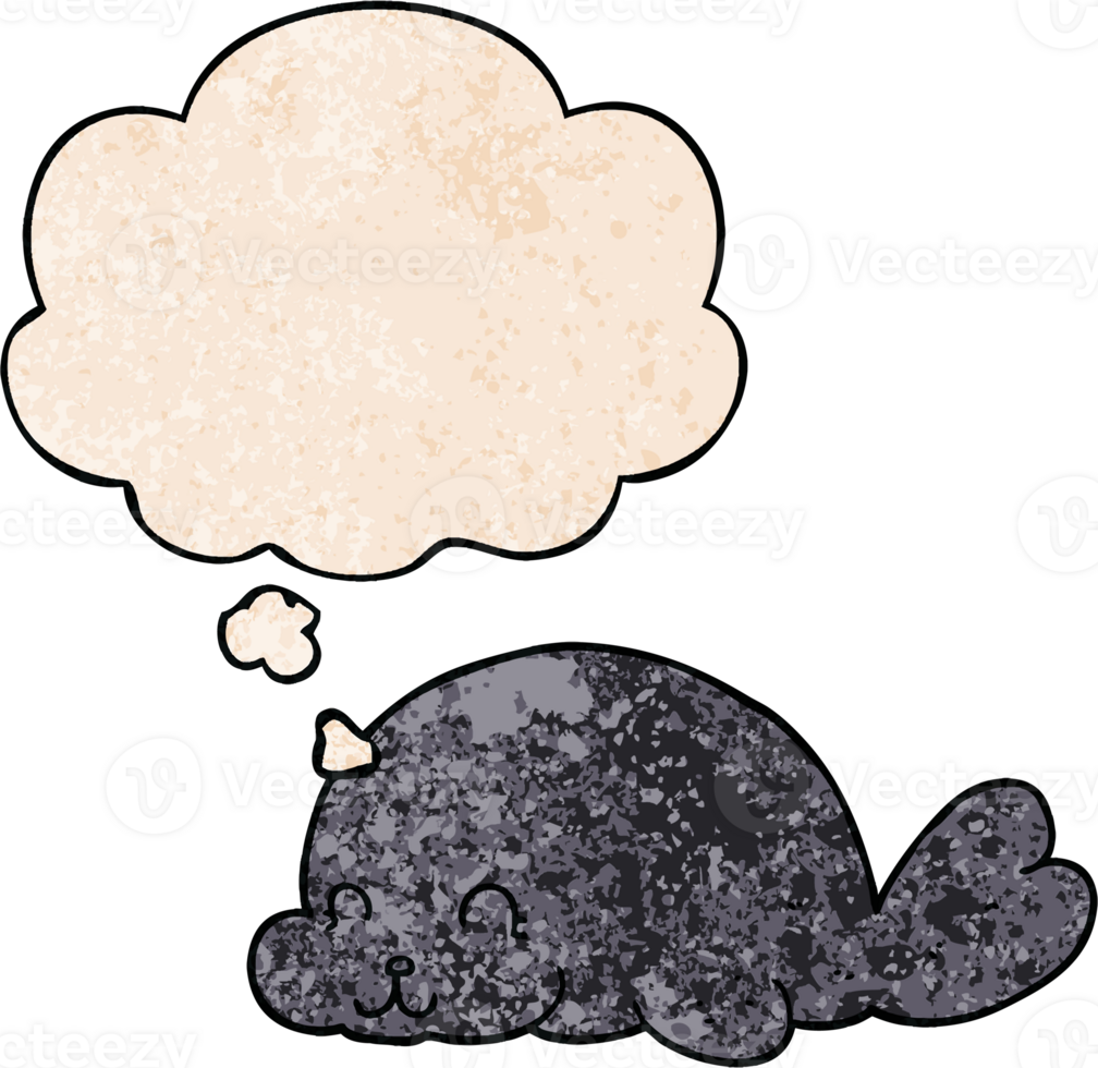 cute cartoon seal and thought bubble in grunge texture pattern style png