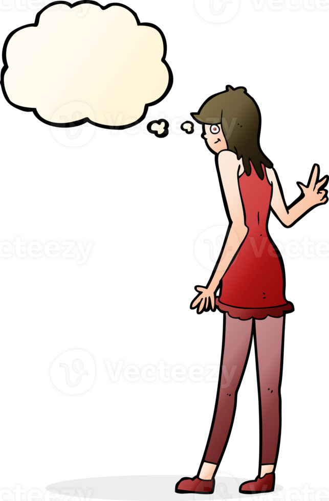 cartoon woman waving with thought bubble png